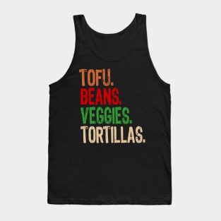 Tofu. Beans. Veggies. Tortillas. Grunge vegan burrito ingredients Tank Top